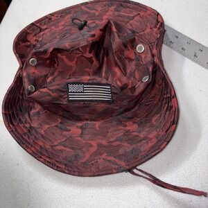 American Patriot Red Camo Bucket Hat Boonie Vented Snaps Adjustable Fishing
